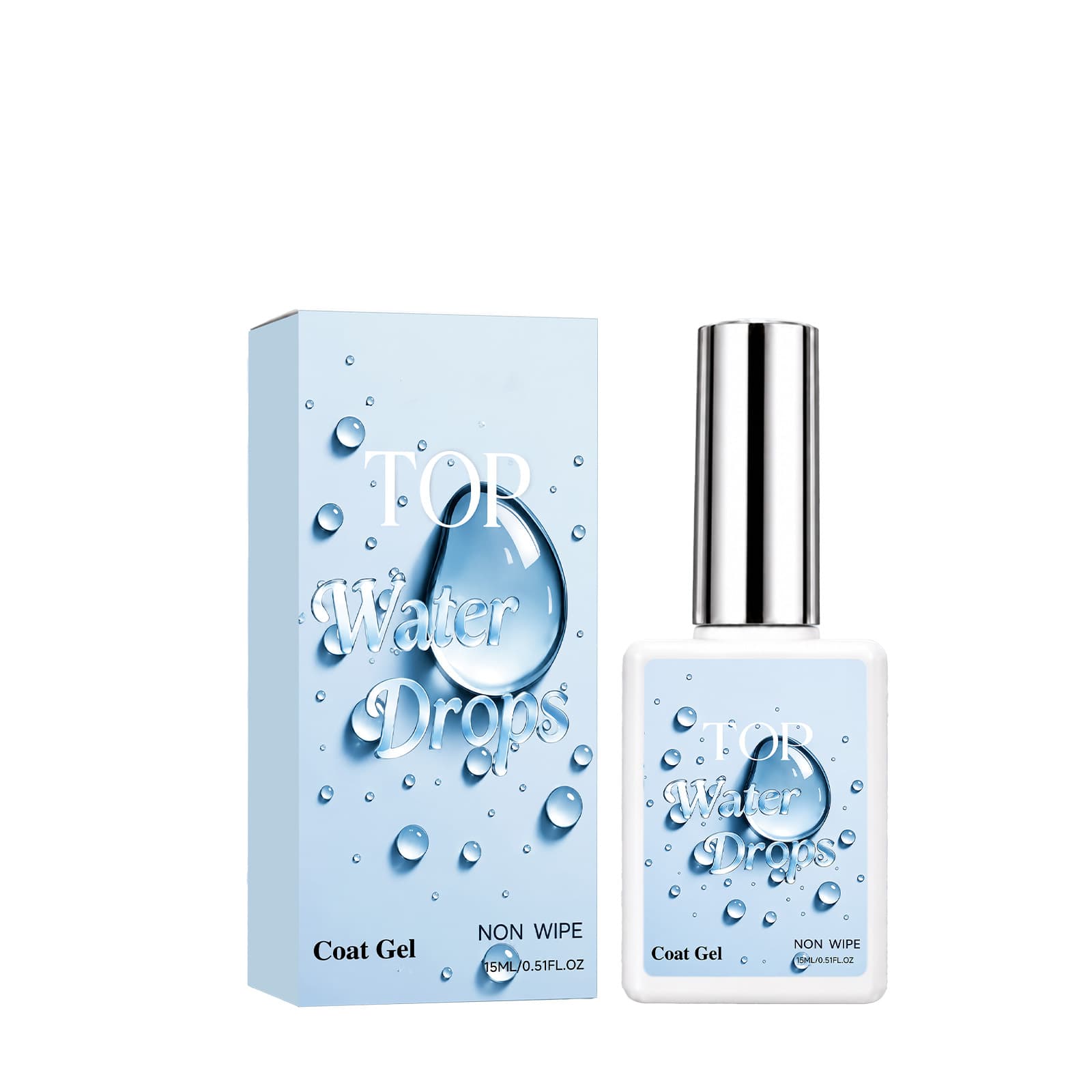 3D water-drop gel top coat bottle with matching blue box