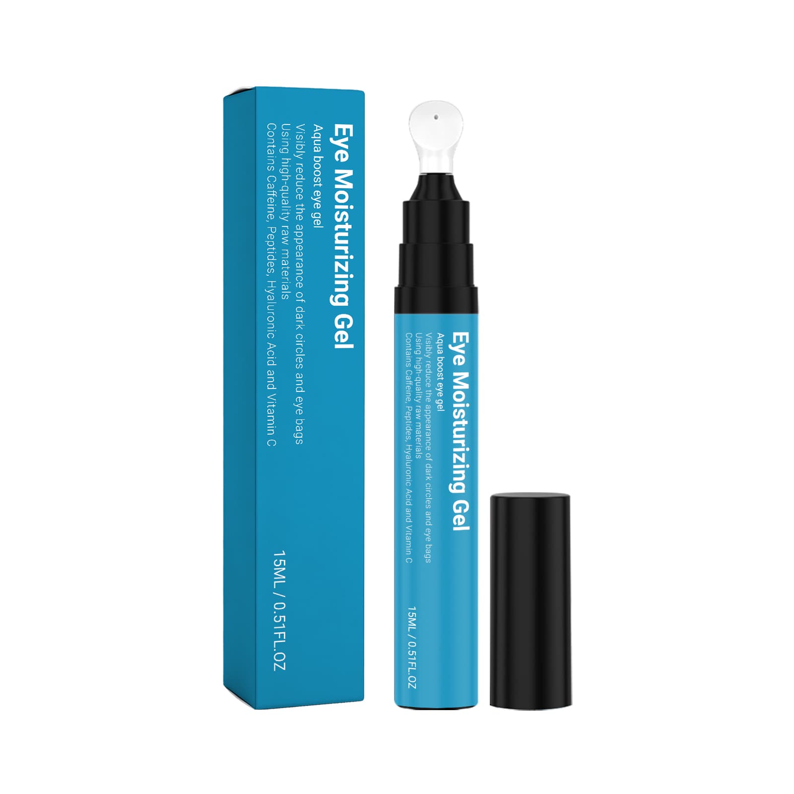 Eye gel pen with roller applicator and matching blue box