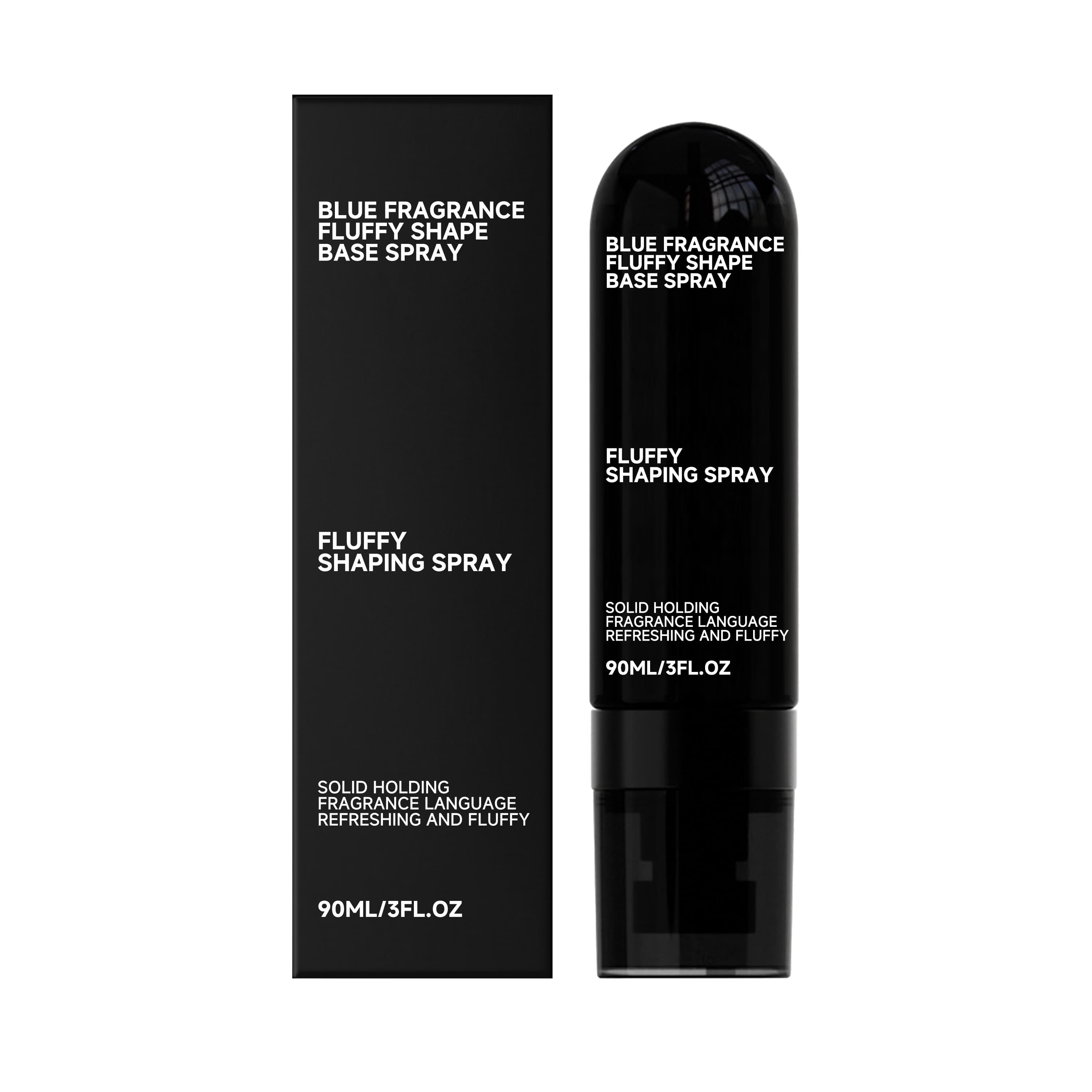 Hair styling spray bottle with matching black box