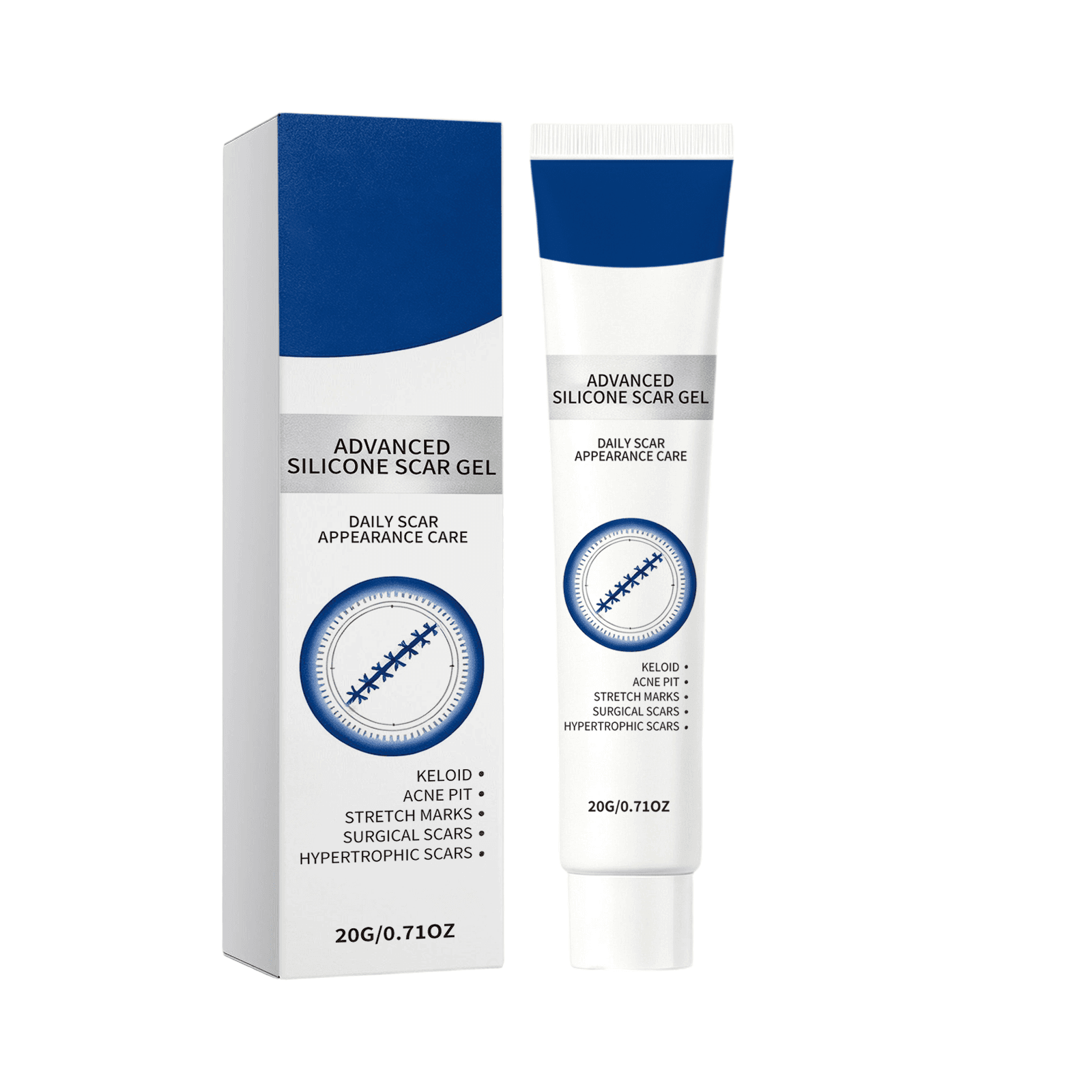 Body care gel tube with matching blue box