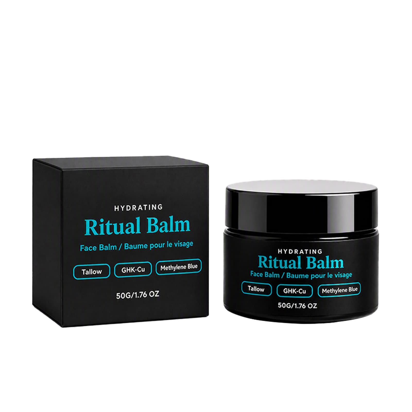Moisturizing tallow balm jar with matching black box