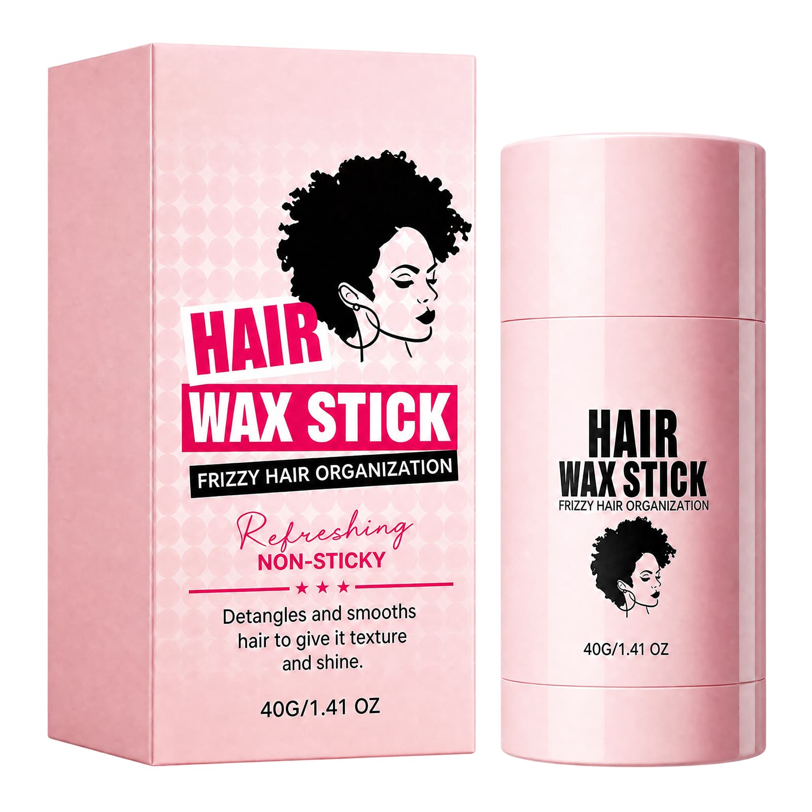 Hair wax stick with matching pink box
