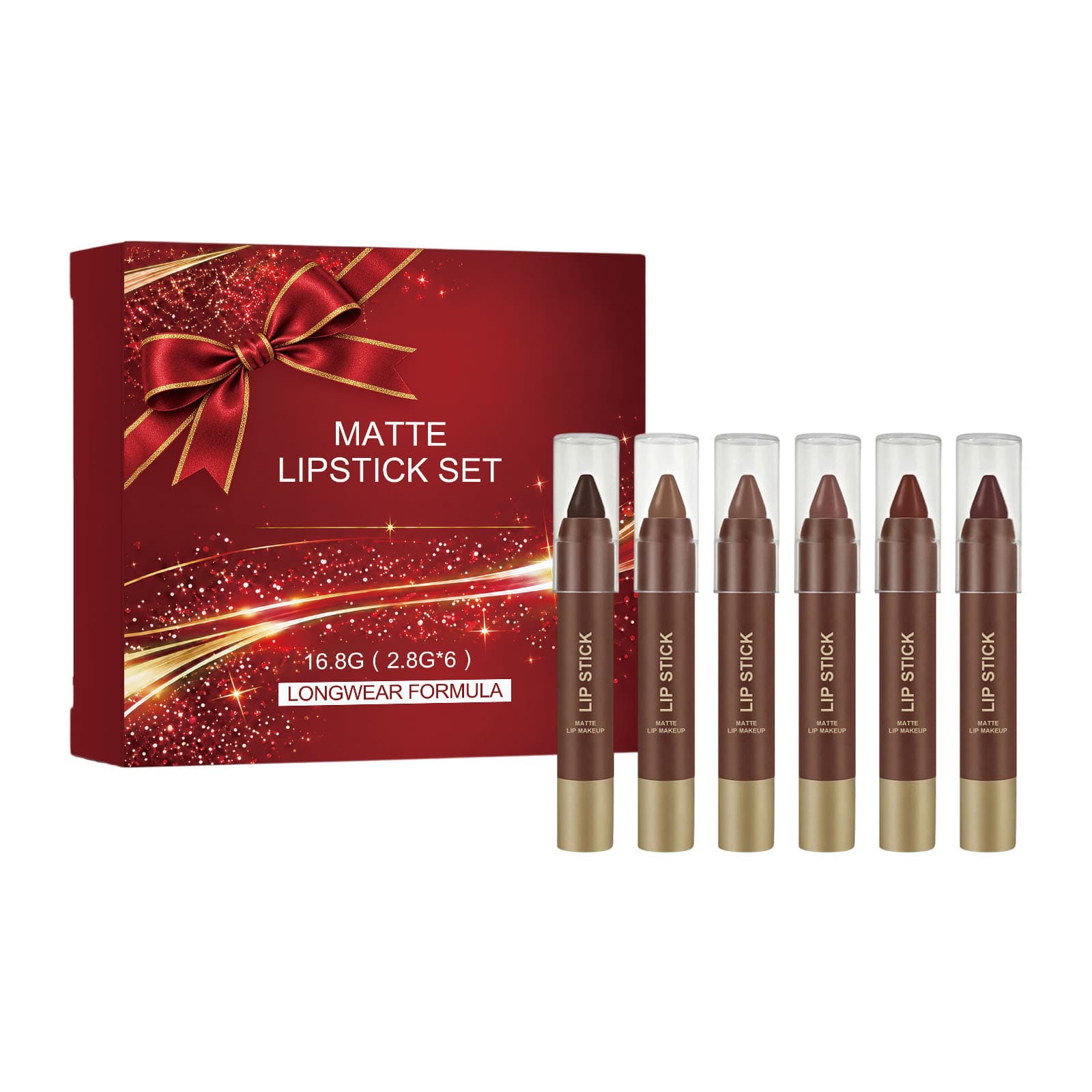 Six-color Christmas lip color set with matching red box